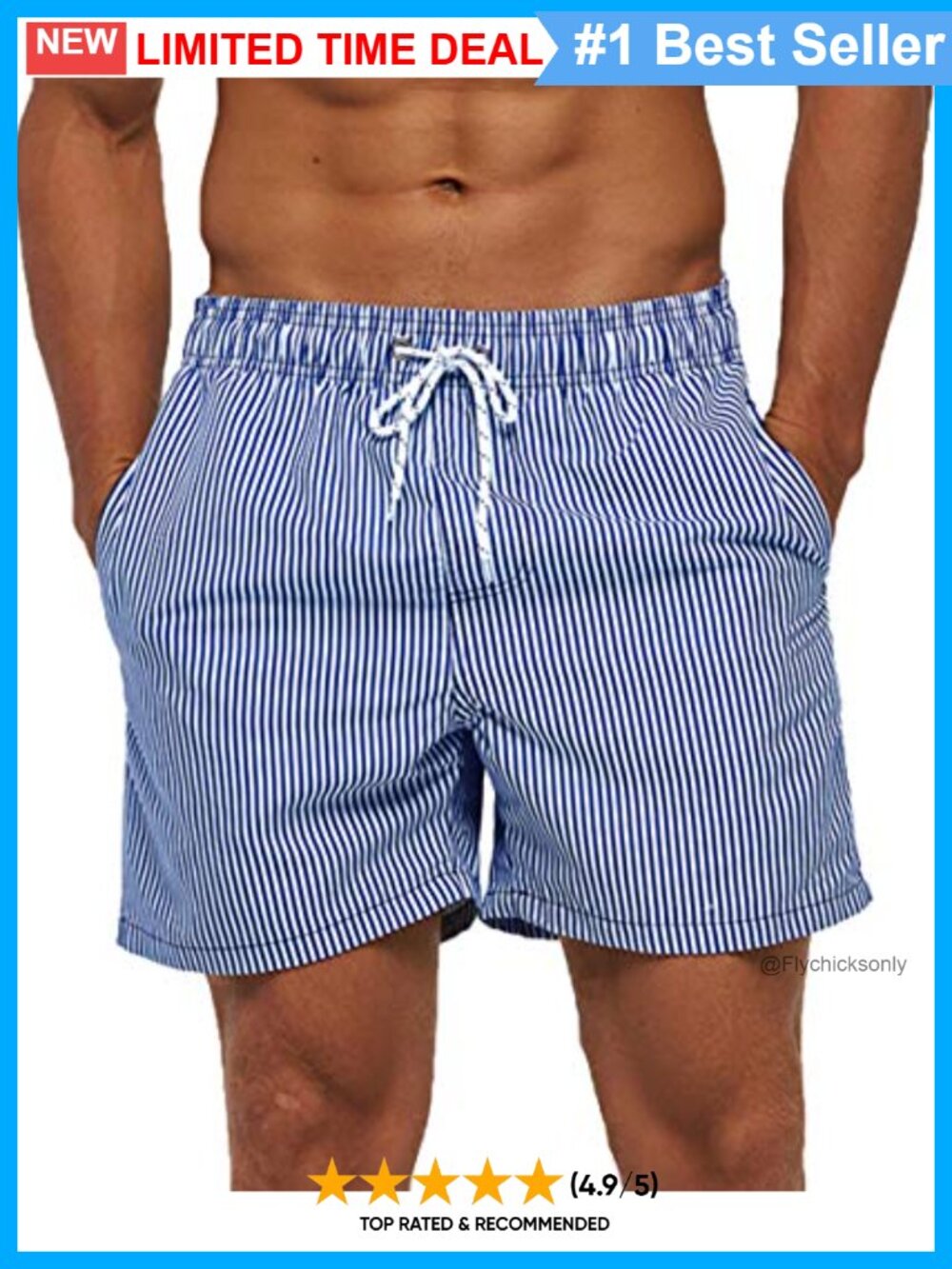 Mens Quick-Dry Swim Trunks Board Shorts Elastic Waist Mesh Lined Beachwear